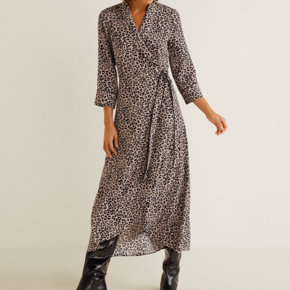 MANGO Leopard Print Wrap Dress